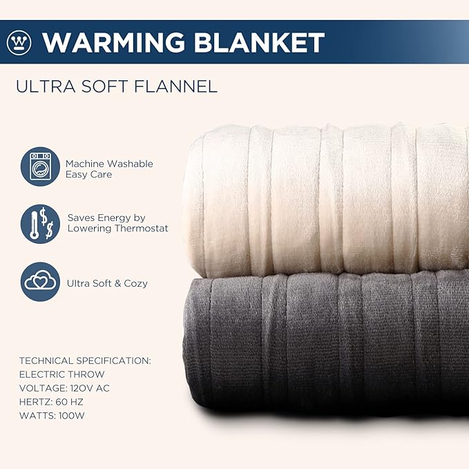 Westinghouse Electric Blanket Full Size, Super Cozy Soft Flannel 80"" x 84"" Heated Blanket with 10 Fast Heating Levels & 1-12 Auto-Off, Machine Washable, ETL&FCC Certification, Beige