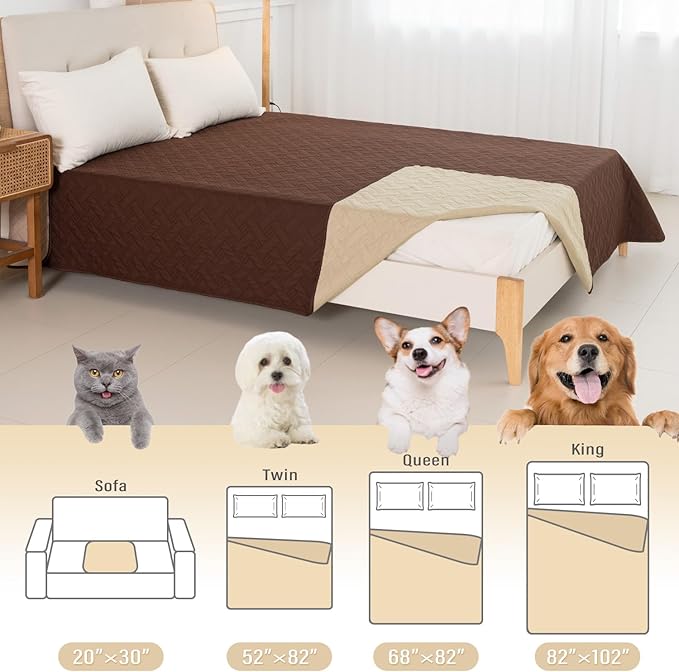 BOCTOPUG Dog Bed Cover for Pets Blankets Rug Pads for Couch Protection Waterproof Bed Covers Dog Blanket Furniture Protector Reusable Changing Pad (Brown+Beige, 40"x60")