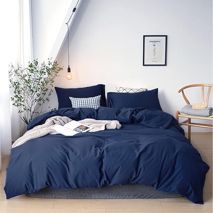 Cottonight Navy Blue Comforter Set Twin Men Boys Navy Bedding Set Dark Blue Comforter Set Breathable Soft Quilts Blanket Dark Color Modern Solid Color Pure Blue Bedding Sets for Twin Bed