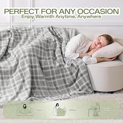 Electric Blanket Heated Full Size-72" x 84" Heated Blanket with 8 Heat Levels & 10 Hours Auto Off, Fast Heating Sherpa Blankets with ETL & FCC Certification, Washable, Grey Plaid