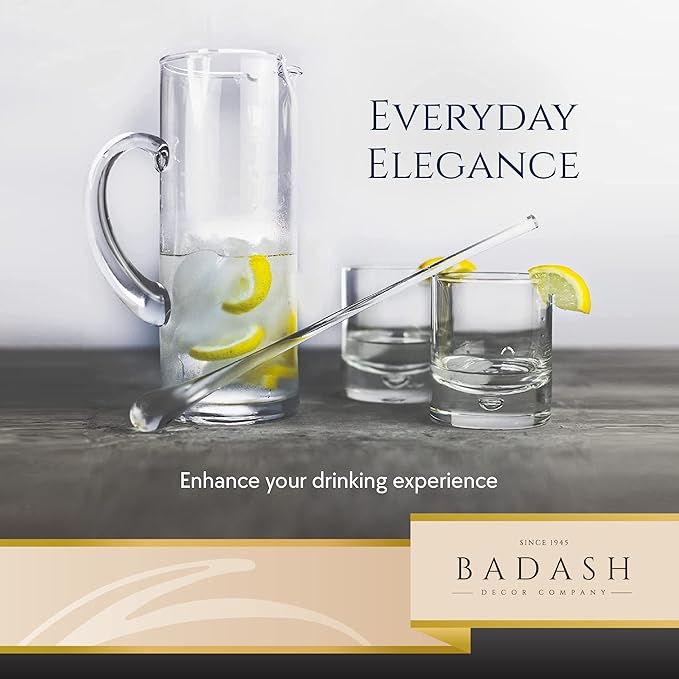 Badash Crystal Glass Pitcher - 9.75” Tall Mouth-Blown Lead-Free Crystal Glass Pitcher - 48 oz. Cocktail Pitcher - Cylinder Pitcher for any Beverage