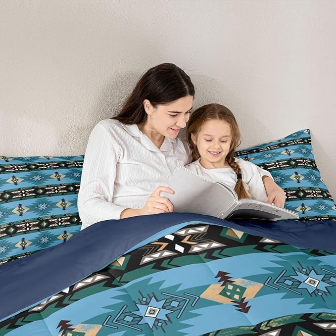 Erosebridal Southwestern Comforter Set - Twin Bohemian Geometric Quilt, Ethnic Tribal Arrow Bedding Set With Western Duvet Insert, Country Room Decor Teal
