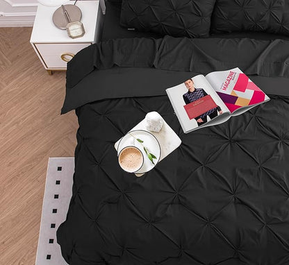 LANE LINEN Full Size Comforter - 7 PCs Set - Full Size Bed in a Bag Luxury Down Alternative - One Set Full Size Bedding Collection - Easy Care, Machine Washable, Soft & Cozy All-Season Bedding – Black | Plush alt fill, Cozy lightweight, Machine washabl...