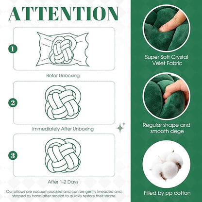2 Pcs Knot Pillow Balls Set, 12 Inch Soft Decorative Throw Knot Pillow Ball, Large Square Knotted Floor Cushion for Living Room Bedroom Sofa Couch Bed Home Decoration(Dark Green)