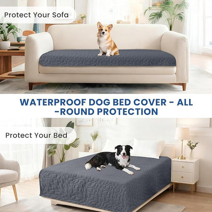 Waterproof Dog Bed Cover Pet Blanket, Soft Couch Cover for Dogs Washable, Non-Slip Dog Blanket Protect Furniture Couch Sofa Car for Puppy Large Dogs Cat (82x120 Inch, Dark Grey)