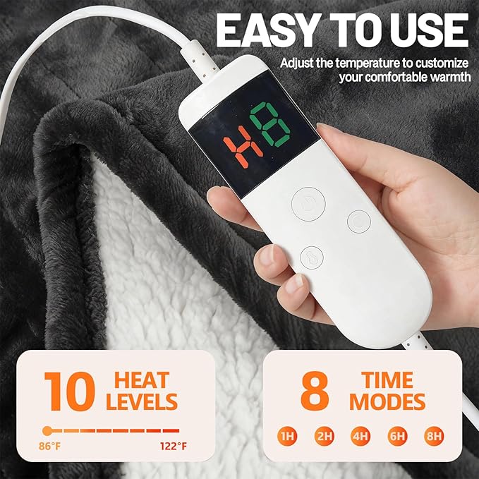 Heated Blanket Wearable Electric with Sleeves & Foot Pocket, Heating Blanket with 8 Hours Auto Off 10 Fast Heating Levels, Machine Washable, Gift Idea, 52”*72”+18”