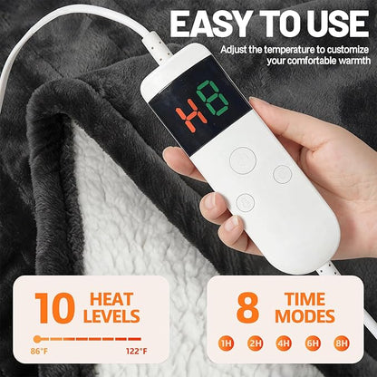 Heated Blanket Wearable Electric with Sleeves & Foot Pocket, Heating Blanket with 8 Hours Auto Off 10 Fast Heating Levels, Machine Washable, Gift Idea, 52”*72”+18”