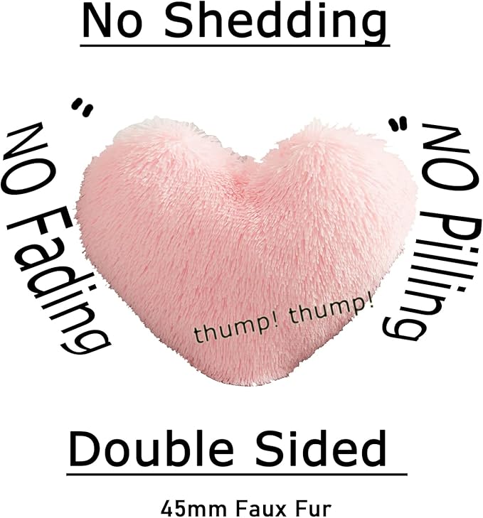 MorroMorn Fluffy Heart Throw Pillows, Shaggy Decorative Pillow for Sofa Couch Bed, Cute Room Decor Decorations for Women Girls Kids (Pink)