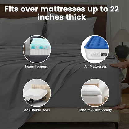Bedlifes 100% French Flax Linen Sheets Set King Size - 6 Piece Extra Deep Pocket 18-24",Soft Breathable King Bed Sheets with Temperature Regulating & Moisture-Wicking(Grey