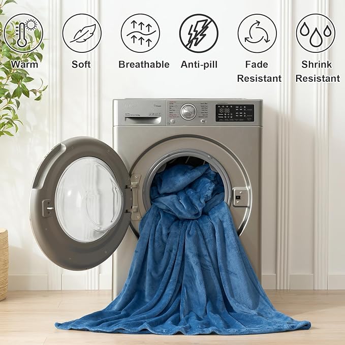 Hansleep Fleece Mineral Blue Throw Blanket, Super Soft Flannel Fuzzy Plush Cozy Blanket for All Seasons, Mineral Blue, Throw 50x60 Inches