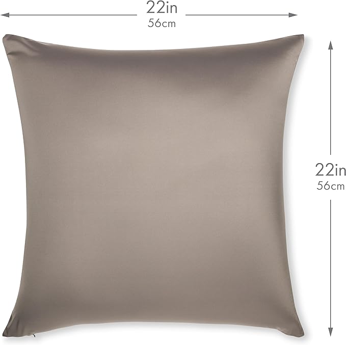 PILLOWY 22"x22" Throw Pillowcases (Cover Only) - 85/15 Nylon, Spandex - Luxurious, Silky, Stretchy & Soft - 1Pcs Solid Color - A Perfect Choice for Couch Chairs Sofa Bed Adult/Kids Bedroom, Stone Grey