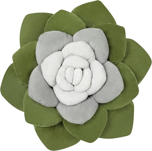 Flower Throw Pillow - 17.8" Plant Shaped Cushion, Soft Plush Decorative Pillow for Bedroom & Living Room, Unique Green Design, Home Decor Accen