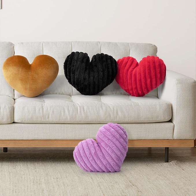 16 Inch Red Heart Pillow Cute Decorative Throw Pillows, Heart Shaped Soft Fluffy Faux Fur Pillows Cushions for Couch Chair Bed Bedroom Room Home Decor Aesthetic (1, Red, Medium-16 x13)