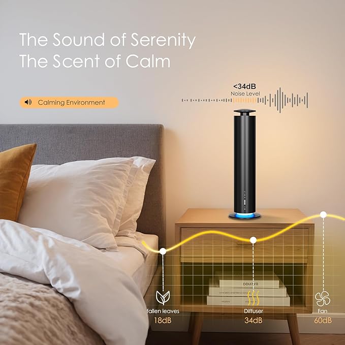 Waterless Essential Oil Diffuser, Long Lasting Aromatherapy Scent Diffuser for Home with Light Mode, 1000 Sq. Ft Coverage Quiet Oil Diffusers for Bedroom, Office, Included 5 Scent Oils(3.3OZ), Black