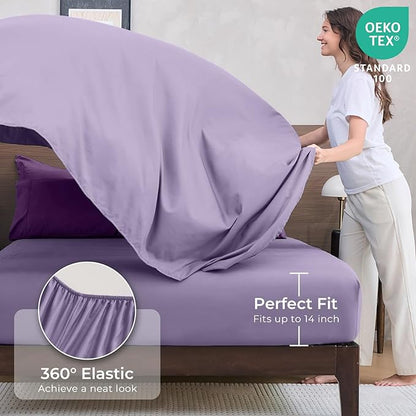 HEVUMYI Purple & Light Purple Cali-King Comforter Set - 7-Piece All Season Bed in a Bag Cali-King, Ultra Soft Bedding Set with Comforter, Flat Sheet, Fitted Sheet, Pillowcases, Pillow Shams