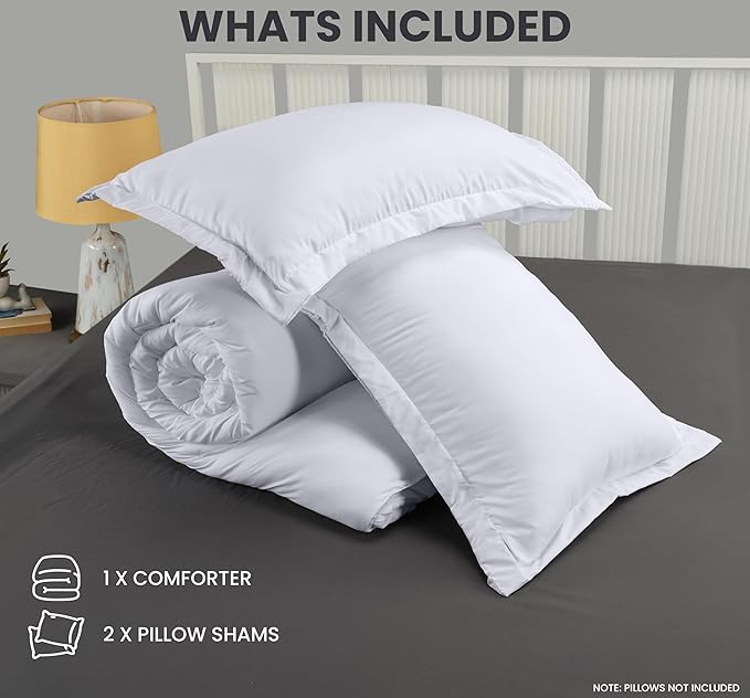 Queen Comforter Set 3 Piece White by Utopia Bedding, Comforters Queen Size, Bedding Comforters Sets, Down Alternative Soft Bed Set, 1 Comforter (88 x 88 inches) 2 Pillow Shams (20 x 26 inches)