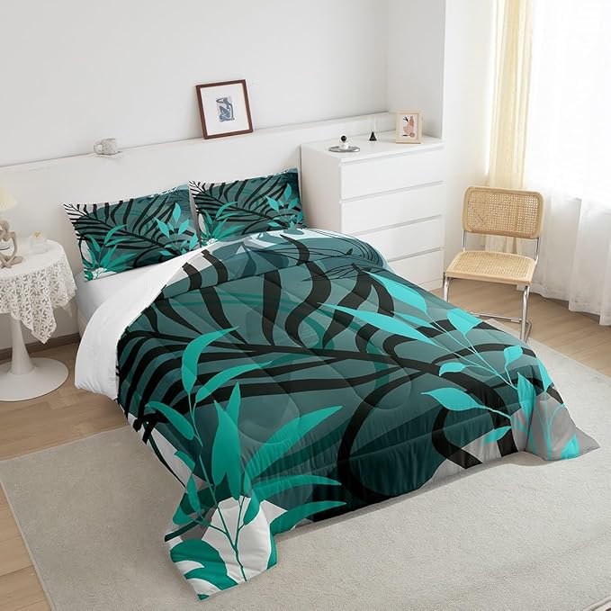 Erosebridal Aesthetic Minimalist Comforter King Blackish Green Grey Bedding Set, Modern Mid Century Down Comforter Abstract Artwork Bed Set, Quilted Duvet with 2 Pillowcase