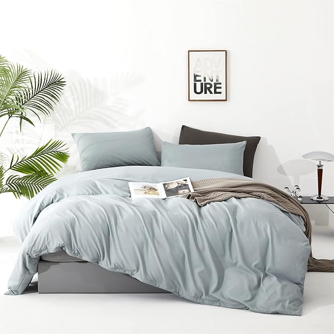 KAREVER Dusty Blue Comforter Set King Size Blue Bedding Women 3 Pieces Blue Color King Blanket Set All Season as Gift