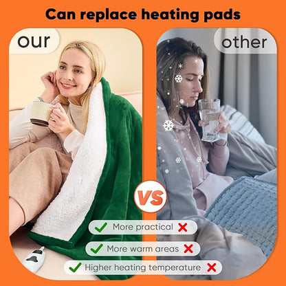 greenoak Heated Blanket Electric Throw 50"X60", Heating Blanket with 10 Heat Levels 8 Hours Auto-Off,Fleece Soft Christmas Blanket,Gifts for Grandma Seniors Mom, Emerald Green