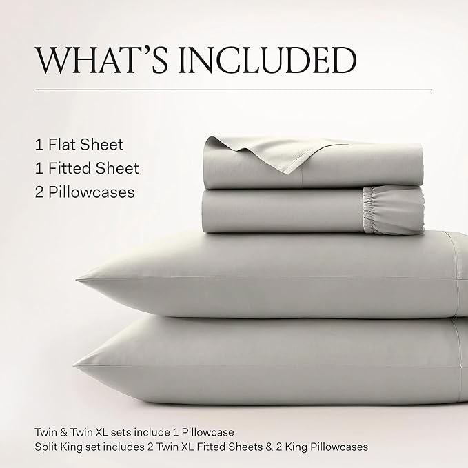 BOLL & BRANCH Signature Hemmed Sheet Set - Twin XL, Shore - Luxury 100% Organic Cotton - Includes 1 Flat, 1 Fitted, 2 Pillowcases - Buttery Soft