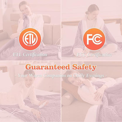 Heated Blanket Electric Throw 50"x60" Heating Blanket 450gsm Ribbed Flannel Sherpa Ultra-soft with 5 Heating Levels and 4 Hour Auto Off, ETL & FCC Certified Electric Blanket, Great Winter Gift, Purple
