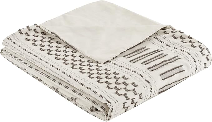 INK+IVY Rhea 100% Cotton Duvet Set Mid Century Modern Boho Design, All Season Comforter Cover Bedding Set, Matching Shams, King/Cal King, Geometric Clipped Jacquard Ivory 3 Piece