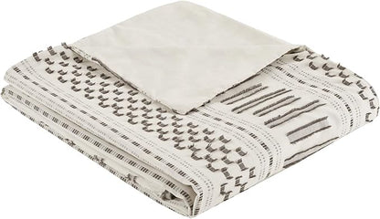 INK+IVY Rhea 100% Cotton Duvet Set Mid Century Modern Boho Design, All Season Comforter Cover Bedding Set, Matching Shams, King/Cal King, Geometric Clipped Jacquard Ivory 3 Piece