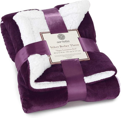 Genteele Sherpa Throw Blanket Super Soft Reversible Ultra Luxurious Plush Blanket, 40 x 50 inches, Rich Purple/White