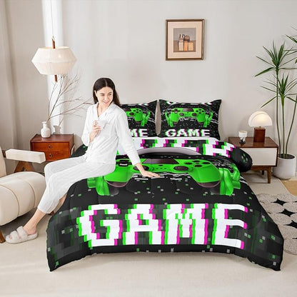 Erosebridal Boys Twin Bedding Sets,Gaming Comforter Sets for Boys Gamer Bedding Set,Toddler Bedding Gaming Bed Kids Comforter Set,Green