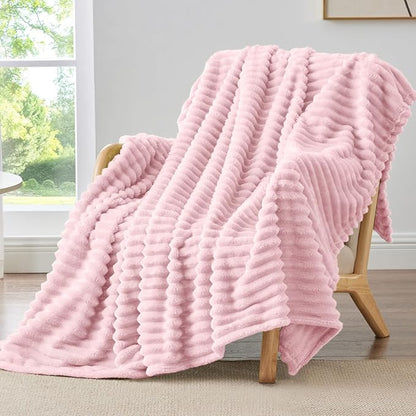 BEDELITE Twin Blanket for Couch & Bed, 300GSM Soft & Warm Fleece Blanket, Decorative and Giftable Striped Cherry Blossom Blankets for Women, Men, 60"x80"