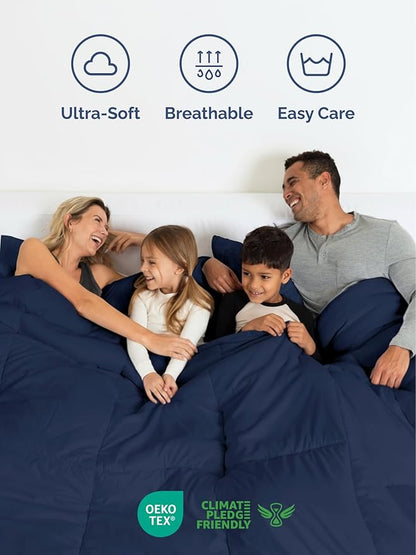 Queen Comforter Set - 3 Piece Bed Set for All Seasons - 1 Soft Quilted Comforter with Corner Tabs & 2 Pillow Shams - Comfy & Breathable - Premium Down Duvet Insert - Oeko-TEX - Queen Size, Navy Blue
