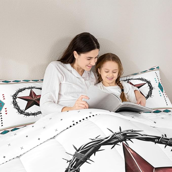 Erosebridal Western Decor Queen Comforter Set Boho Aztec Bedding Set for Kids Teens Adult Bedroom, Southwestern Texas Star Bedding Comforter Sets Exotic Tribal Geometric Quilt with 2 Pillow Cases