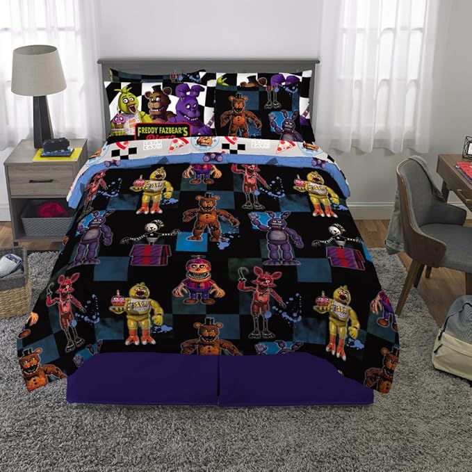 Five Nights at Freddy's Kids Bedding Super Soft & Cozy Comforter and Sheet Set with Sham, 7 Piece Queen Size, (Officially Licensed Product) by Franco