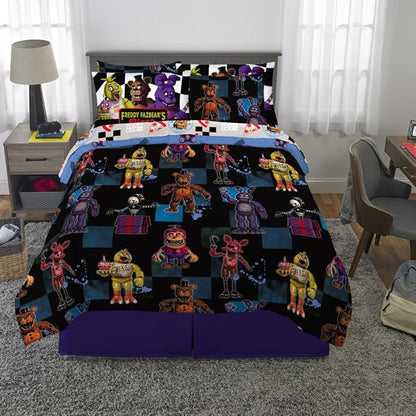 Five Nights at Freddy's Kids Bedding Super Soft & Cozy Comforter and Sheet Set with Sham, 7 Piece Queen Size, (Officially Licensed Product) by Franco