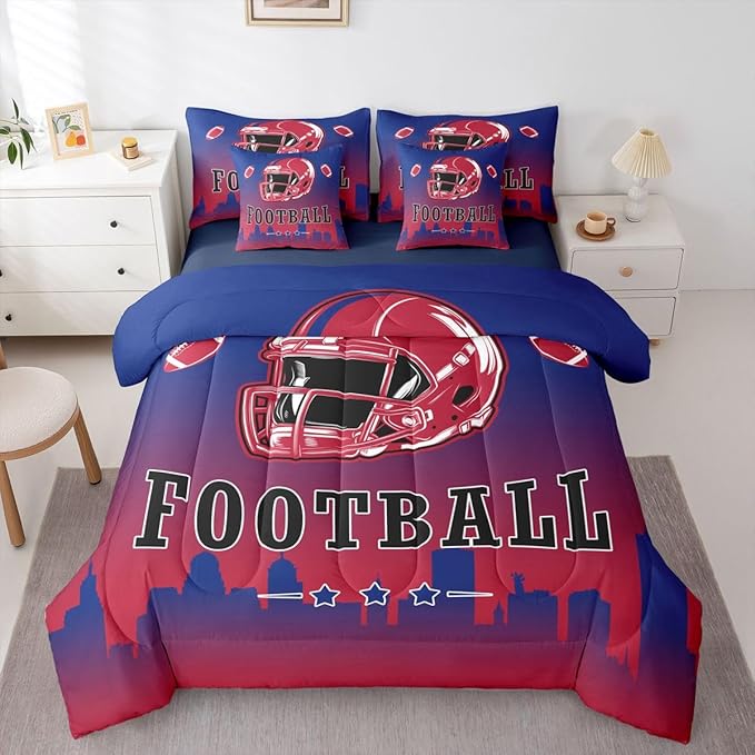 Erosebridal Football Queen Comforter Set with Sheets for Boys Girls,American Sports Rugby 7 Pcs Bedding Set for Kids Teen Adults,Ball Sports Games Bed in A Bag Football City Bed Set