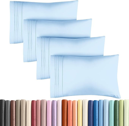 King Pillow Cases Set of 4 - Ultra Soft Hotel Quality Pillowcase Covers - Comfy, Cozy & Wrinkle Free - Shrinkage, Stain & Fade Resistant - Machine Washable Pillow Protectors - 4 Piece Set - Light Blue