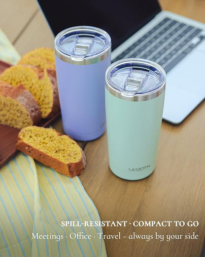 Travel Coffee Tumbler 20oz, Leakproof Travel Coffee Mug with Dual Lids and Straw, Stainless Steel Double Wall Vacuum Insulated Tumbler for Hot/Iced Drinks (Periwinkle, Textured Matte)