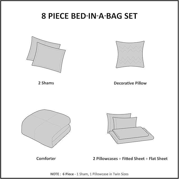 Madison Park Essentials Cozy Bed in a Bag Reversible Comforter with Complete Sheet Set - Modern Botanical Print All Season Cover, Shams, Decorative Pillow, Full(78"x86"), Blue 8 Piece