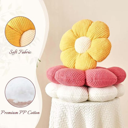 Flower Throw Pillow, Soft Yellow 17.7" Shaped Floor Pillow for Home Decor, Cute Aesthetic Plush Decorative Pillows for Bed, Sofa, Couch
