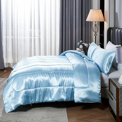 Satin Comforter Set King Silk Like Blue Bedding Set Luxury Hotel Silky Bed Home Deocr Sexy Silky Down Comforter Baby Blue Bed Set