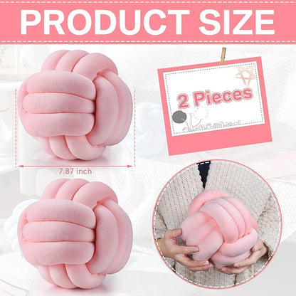 Namalu 2 Pieces Knot Ball Pillows Round Plush Aesthetic Cushion Pillows Soft Stress Relieving Cute Decorative Knotted Pillows for Kids Bed Sofa Bedroom Decor (Light Pink, 7.87 Inches)
