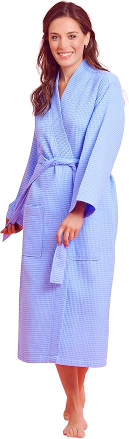 Luxurious Bathrobe for Women - Soft & Absorbent - Lightweigh & Comfort - Long & Kimono - Waffle & Cotton - Hotel/Spa Robe