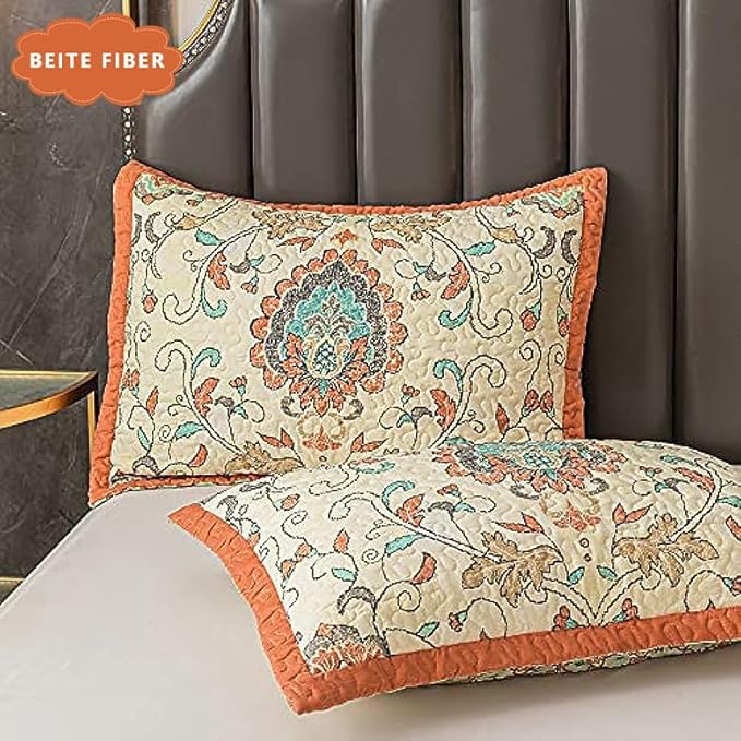 Bohemian Queen Size Quilt Comforter Sets 3 Pieces Quilts (1 Quilt, 2 Pillow Shams) Nordic Bedding Set Printed Coverlet with Pillowcase Lightweight Bedspread Set for All Seasons