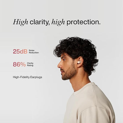 Hears Plus Ear Plugs for Noise Reduction - Patented Reusable Concert Earplugs, 25dB SNR Sound Reduction, Hypoallergenic for Musicians, Motorcycle and Sleeping with 4 tip Sizes - Sienna Dust