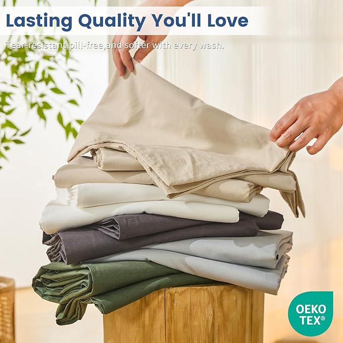 Bedlifes 100% French Pure Linen Sheets Queen Size Breathable and Cooling Flax Sheet Set Soft Durable and Moisture Wicking 16 Inch Deep Pocket-4 Piece(Queen,Flint Blue)