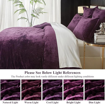 Ivellow Crushed Velvet Comforter Set King Purple Comforter Set 5pcs Ultra Soft Lightweight Breathable Bedding Set Luxury Cozy Flannel Comforter King Size (1 Comforter,2 Pillow Shams, 2 Euro Shams