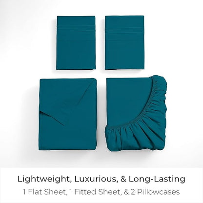 Mellanni Full Sheets Set - 4 PC Iconic Collection Bedding - Hotel Luxury, Extra Soft, Cooling Bed Sheets - Wrinkle, Fade, Stain Resistant (Full, Teal)