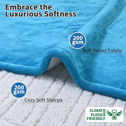 Heated Electric Blankets - Soft Flannel Heating Throw Electric Blanket with 6 Heat Settings Full Size 77" × 84" Teal - Velvet & Sherpa