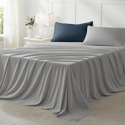 Anluoer California King Size Bed in a Bag 7 Pieces,Navy and Grey Cal King Comforter Set with Sheets,All Season Bedding Sets with Comforter,Pillow Shams,Pillowcases,Flat Sheet,Fitted Sheet