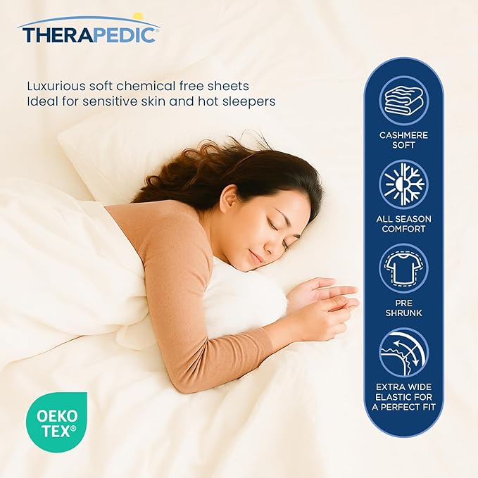 Therapedic 100% Egyptian Cotton King 6-Piece Sheet Set – Naturally Cooling & Breathable Sateen, Preshrunk Garment Wash, 16" Deep Pocket Fitted Sheet, Bonus Pillowcases, Soft & Durable - Fog